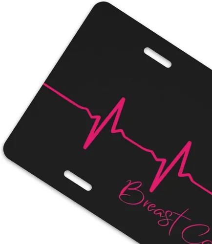Miniatura 4 de Placa de matrícula de aluminio con cinta rosa de concientización para sobrevivientes de cáncer de mama, 6 x 12 pulgadas, cubierta de metal