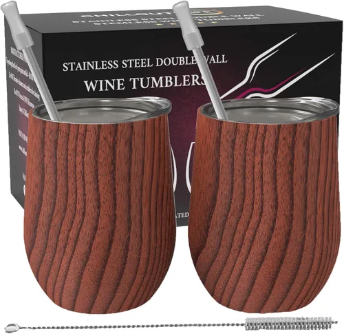 Miniatura 11 de CHILLOUT LIFE Vasos Térmicos de Vino de Acero Inoxidable de 12 oz Paquete de 2 - Vasos de Vino con Aislamiento al Vacío de Doble Pared con Tapas