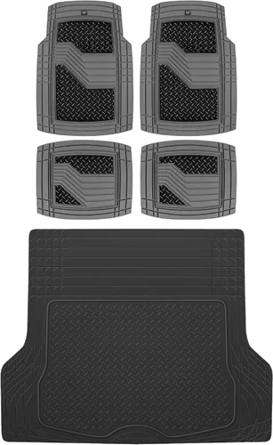 Miniatura 12 de CAT® Alfombrillas de goma resistentes de acero con diamantes y forro de maletero de carga para automóviles, camiones, SUV, camionetas, sedanes, gris