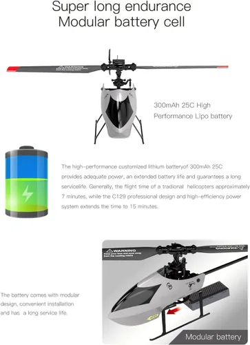 Miniatura 7 de GoolRC Helicóptero RC C129 V2, helicóptero de control remoto de 4 canales con giroscopio de 6 ejes, avión RC de 2.4 GHz con giros 3D, retención