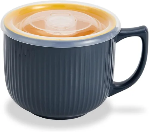 Tazón de sopa de cerámica con asa de 32 onzas – Tazón de ramen para microondas con tapa, tazas y tazas de sopa para cereales, avena, ramen, fideos