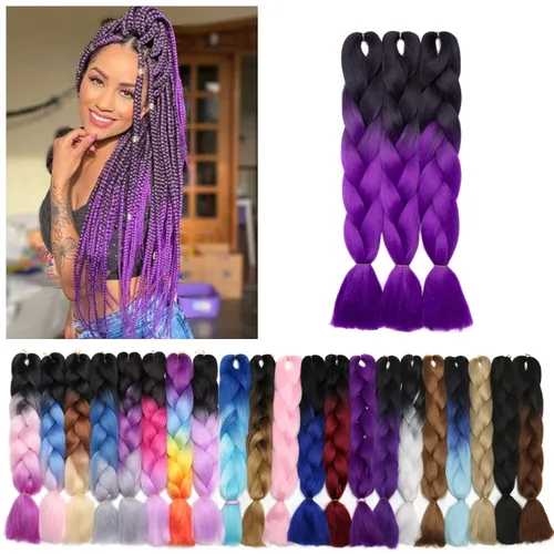 Miniatura 132 de Benehair Extensiones de cabello trenzado ombré de 24 pulgadas, 1 paquete de extensiones de cabello trenzado jumbo de alta temperatura, cabello
