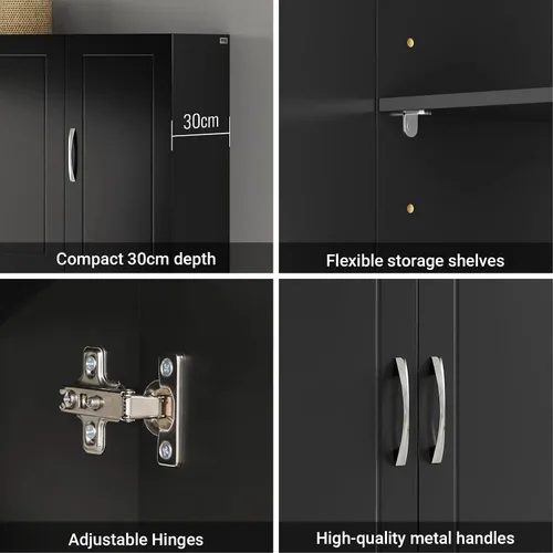 Miniatura 6 de SoBuy Armario de pared para lavandería, botiquín para baño, cocina, garaje, armario de almacenamiento de pared de 3 puertas con estante ajustable