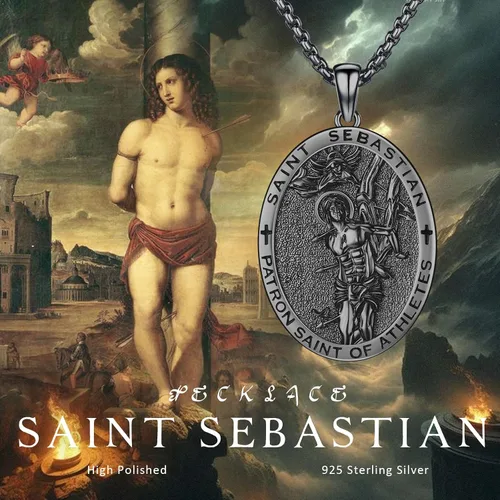 Miniatura 132 de Collar con colgante de plata de ley 925 con medalla de San Patrón, joyería religiosa para hombres y mujeres, con cadena de acero inoxidable 316L