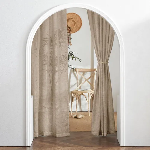 Miniatura 4 de RYB HOME Cortinas de lino semitraslúcidas de mezcla de lino, bolsillo para barra, elegantes, filtrantes de luz, privacidad, caqui, 52 pulgadas