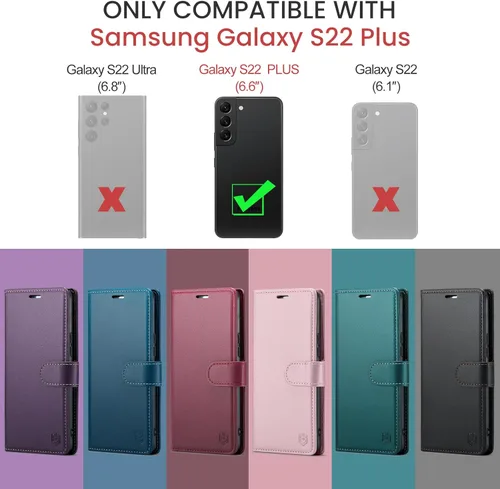 Miniatura 2 de FLIPALM Funda tipo cartera para Samsung Galaxy S22 Plus, con bloqueo RFID, soporte para tarjetas de crédito, de piel sintética, con función atril