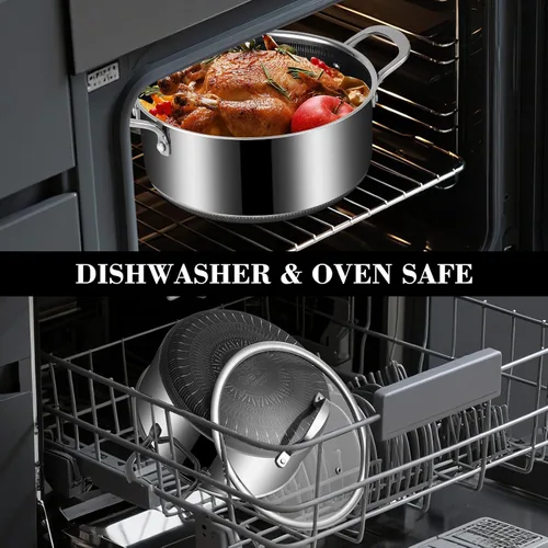 Miniatura 7 de Olla híbrida antiadherente de 5.2 cuartos de galón con tapa de vidrio templado, asas que se mantienen frescas, aptas para lavavajillas y horno