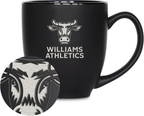 Miniatura 297 de Rico Industries - Taza de cerámica mate negra con grabado láser estándar de 15oz para NCAA (escuelas T & U) - Para bebidas calientes o frías