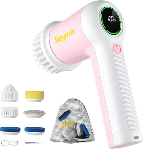 Electric Spin Scrubber for Bathroom and Shower Cleaning SD-CTB02 | 2 Speeds Cordless Power Cleaning Brush, 6 Replaceable Brush Heads, IPX7