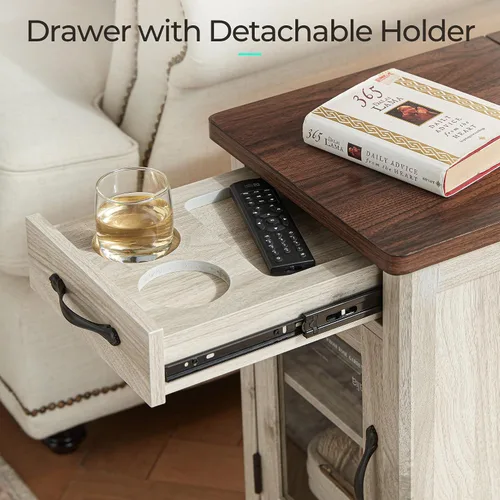 Miniatura 6 de LINSY HOME Juego de 2 mesas auxiliares con estación de carga, mesa auxiliar moderna de estilo granja para sofá, mesa de noche de madera para sala