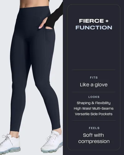 Miniatura 39 de Aoxjox Trinity - Pantalones de yoga de cintura alta con bolsillos para mujer, control de abdomen, cintura cruzada, leggings de entrenamiento suaves