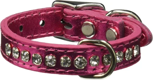 Miniatura 50 de Collar de perro de cuero y cristales de OmniPet Signature, cuero de grano de violeta africana de avestruz, se ajusta a un tamaño de cuello de 6"-8