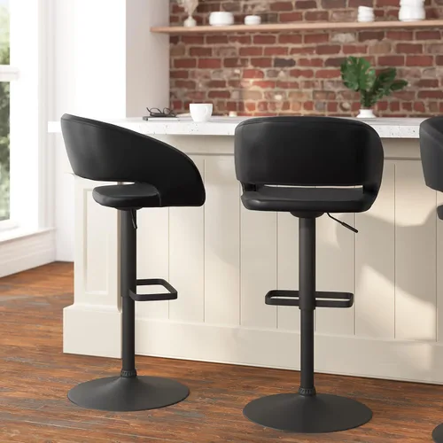 Miniatura 7 de Taylor & Logan Jenna Taburete giratorio ajustable 360 con base negra en vinilo negro