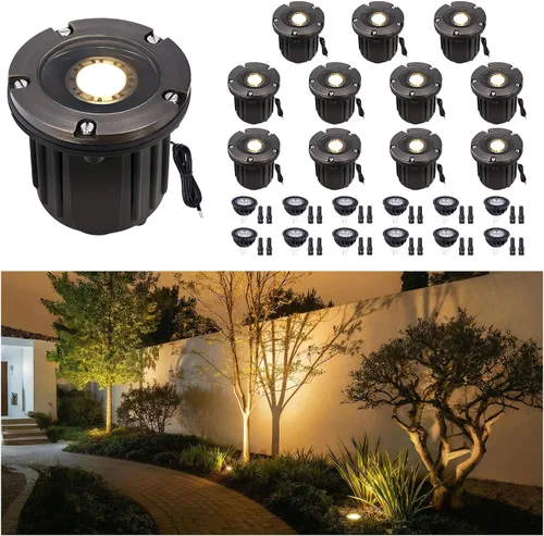 Miniatura 18 de Gardenreet Luz de pozo de latón - Iluminación de paisaje impermeable para exteriores de 12V LED enterrada, lámpara de bajo voltaje con bombilla