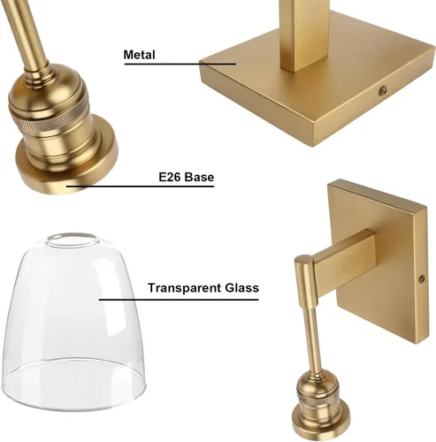 Miniatura 5 de Yosoan Moderno aplique de pared de baño vintage, lámpara industrial de 1 luz, iluminación de tocador para interiores, cableado con cono ovalado