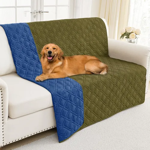 Miniatura 39 de Smiry Funda impermeable para cama de mascota, suave y lavable, para muebles, cama, sofá, reversible, a cuadros (30 x 53 pulgadas, color beige/beige)