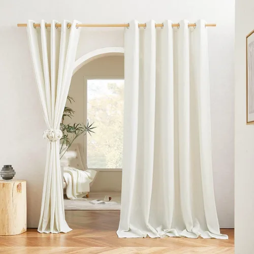 Miniatura 75 de NICETOWN Cortinas de lino natural con textura de lino para dormitorio, mezcla de lino rústica con ojales en la parte superior, semitransparentes