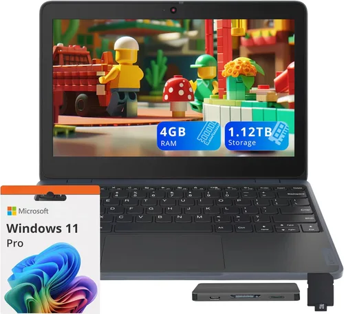 Lenovo Laptop HD de 100 W Gen 4 de 11.6 pulgadas, procesador Intel N100, 4 GB LPDDR5, almacenamiento de 1.12 TB (128 GB SSD + 1 TB Docking Station),