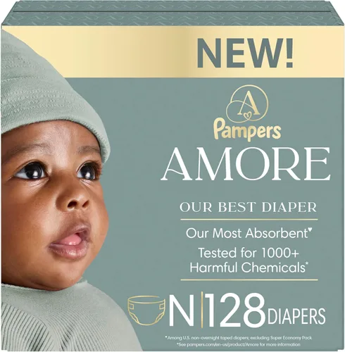 Miniatura 33 de Pampers Amore, tamaño 3 (13-26 libras), 66 unidades, nuestro mejor pañal, hipoalergénico y sin fragancia, hasta 100% a prueba de fugas, suave como