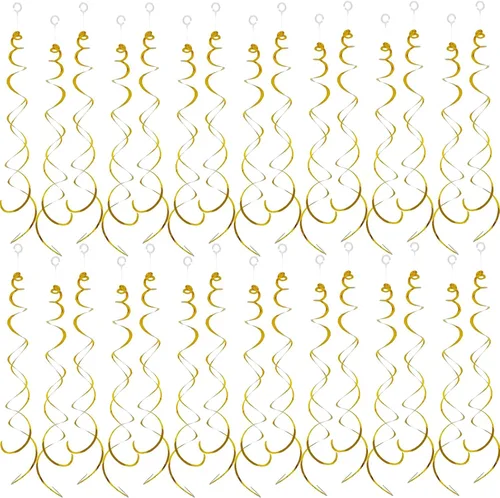 Miniatura 24 de 30 piezas de decoración de fiesta de remolinos colgantes, decoraciones de papel de aluminio, espiral, serpentina de plástico para techo, cumpleaños