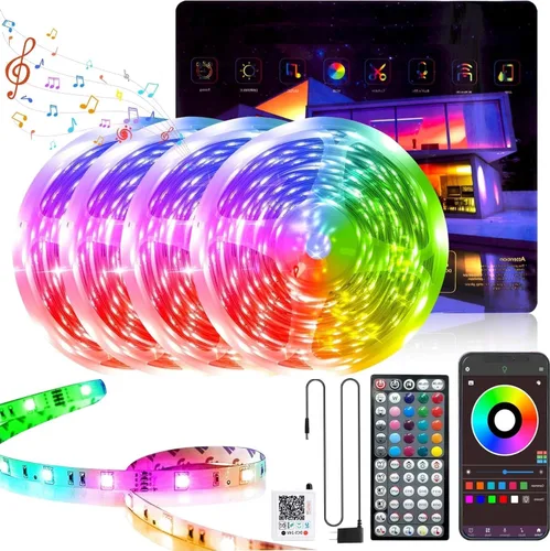 Miniatura 7 de GANZQH Luces LED para dormitorio de 200 pies (2 x 100 pies), tira de luces LED RGB que cambian de color con sincronización de música, control remoto