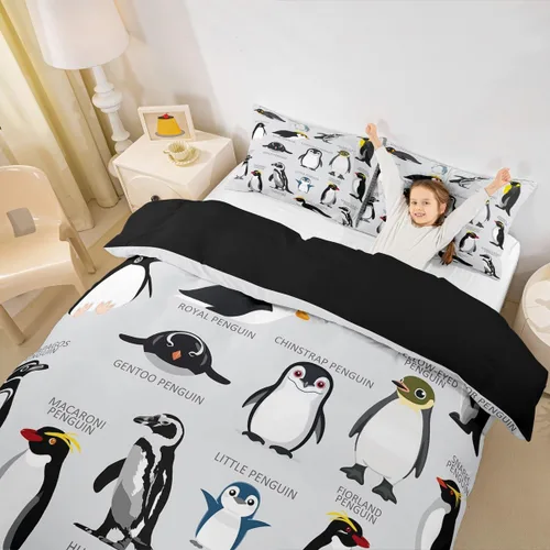 Miniatura 5 de Erosebridal Funda de edredón de pingüinos tamaño Queen, juego de ropa de cama de pingüinos negros y blancos, funda de edredón de animales lindos