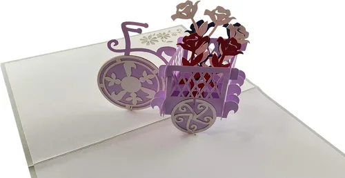 Miniatura 3 de iGifts And Cards Soporte patriótico para plantas de bicicleta, tarjeta de felicitación desplegable 3D, rojo, blanco, azul, flores, Wow, media