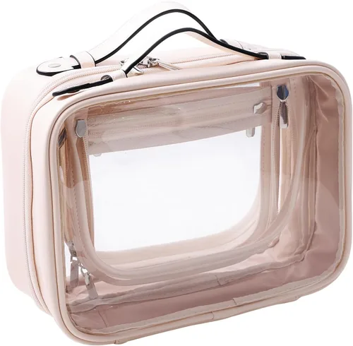 SANHECUN Neceser de viaje Estuche grande transparente para cosméticos bolsa de maquillaje (beige, pequeño)