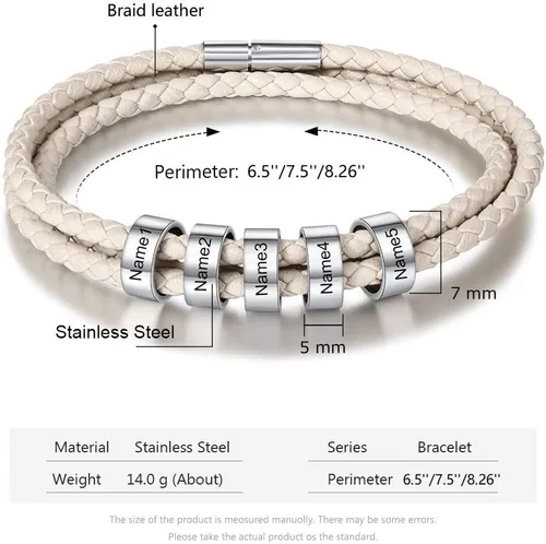Miniatura 4 de Engrave Bracelets for Men Custom Gifts for Father Dad Name Bracelet with 1-6 Beaded Beads for Daddy Bracelet for Men Women Boyfriend Father's Day