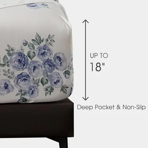 Miniatura 3 de HYPREST Sábanas azules florales tamaño queen, sábanas de bolsillo profundo de 18 pulgadas 1800 hilos, 4 piezas de sábanas florales suaves