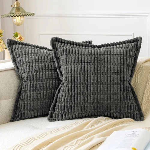 Miniatura 15 de MIULEE - Juego de 2 fundas de almohada decorativas de terciopelo de pana, naranja quemado, para otoño, suaves, a rayas, con borde ancho, decoración
