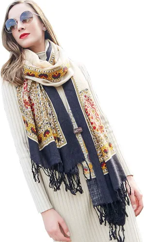 Miniatura 255 de DANA XU Manta de pashmina extragrande 100% de lana merina, bufanda de viaje, bufanda de cachemira para mujer, otoño e invierno, chal de gran