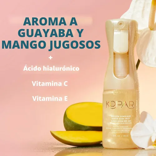 Miniatura 6 de Kopari Golden Sunglaze Protector Solar en Niebla para el Cuerpo SPF 50, Infundido con Aceite Corporal con Destellos, Niebla Hidratante, Hidrata
