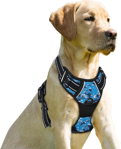 Miniatura 19 de BARKBAY Arnés sin tirones para perro, clip frontal, resistente, reflectante, mango de fácil control para pasear perros grandes (negro, L)