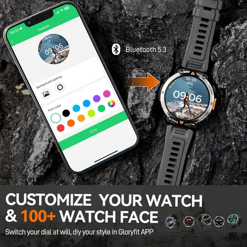 Miniatura 11 de Foxhawk Reloj inteligente militar para hombre, 1.45 pulgadas, resistente GPS, reloj inteligente táctico con brújula linterna LED, reloj de fitness