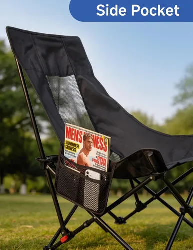 Miniatura 6 de Silla de campamento reclinable, silla plegable ajustable con respaldo de 100° a 140°, marco en X resistente que soporta 265 libras, respaldo