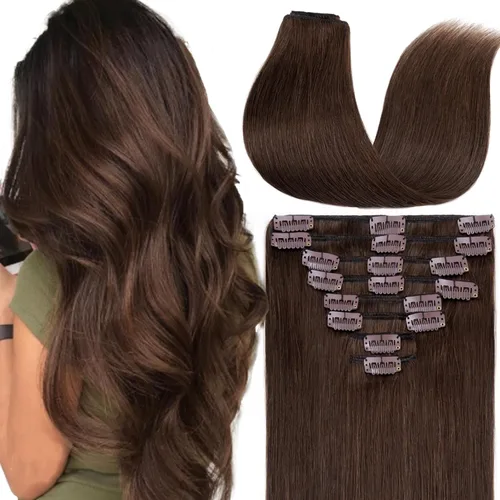 Miniatura 10 de S-noilite Extensiones de cabello humano con broches, extensiones de cabello humano corto con clip, trama estándar, 8 piezas, 18 clips, cabello