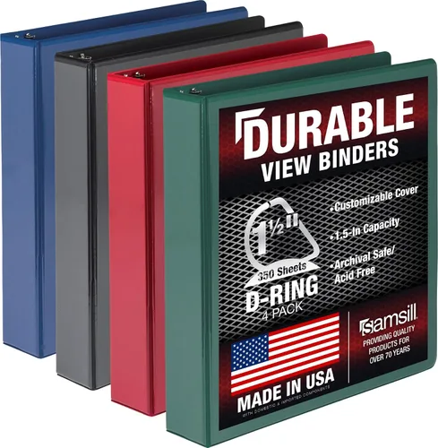 Miniatura 99 de Samsill Carpeta duradera de 1.5 pulgadas, fabricada en los Estados Unidos, carpeta de anillos en D, carpeta transparente personalizable, color rojo