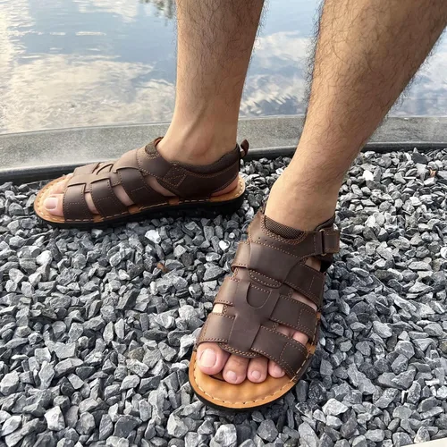 Miniatura 6 de VOCECO - Sandalias de cuero para hombre con puntera abierta, ajustables, ligeras, para playa y verano