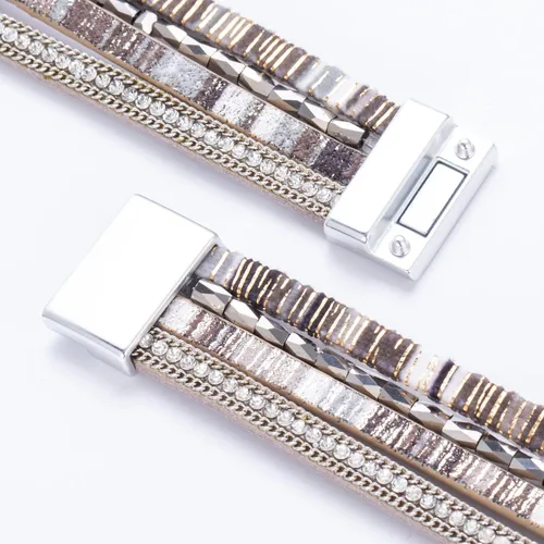 Miniatura 72 de FANCY SHINY - Pulsera de cuero estilo bohemio, pulsera de cuentas de cristal con cierre magnético, regalos de joyería para mujer