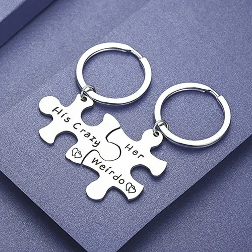 Miniatura 2 de Grekywin Llavero para pareja con texto en inglés "His Crazy and Her Weirdo" para él y ella, juego a juego para él y ella, regalos para pareja