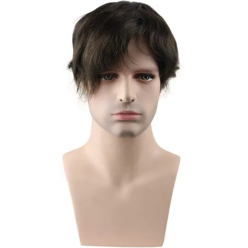 Miniatura 2 de Voloria Encaje francés de cabello humano real con piel fina PU para hombres Stock Toupee Hair Pieces #4 Color #4(10"x8")