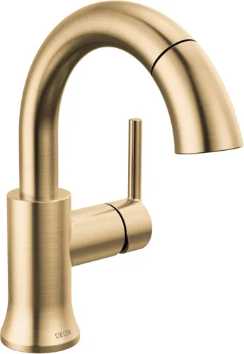 Delta Faucet Trinsic - Grifo de baño extraíble, grifo de baño de un solo orificio dorado con desplegable, grifo de lavabo de baño, acoplamiento