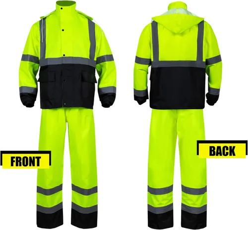 Miniatura 2 de FONIRRA Hi Vis - Chaqueta de lluvia de seguridad para hombre, equipo de lluvia de alta visibilidad clase 3, trajes de lluvia para hombres