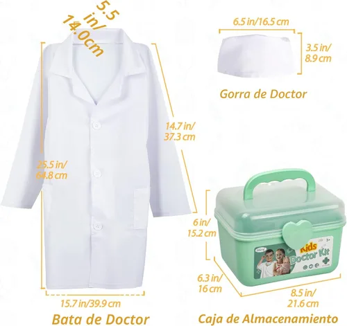 Miniatura 5 de Liberry Kit médico para niños pequeños de 3, 4, 5 años, 30 piezas de juguete médico con estetoscopio, disfraz, juego médico verde, regalo