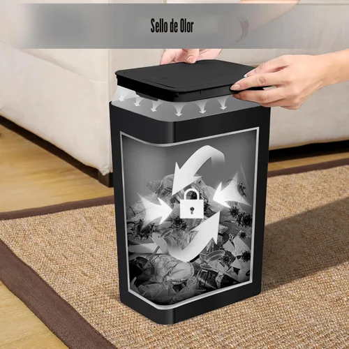 Miniatura 4 de TIPGO Basurero de baño con tapa, cubo de basura delgado de 10 litros/2.6 galones, cesta de basura pequeña con tapa desplegable para cocina, Negro