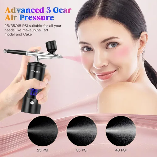 Miniatura 2 de Kit de aerógrafo con compresor 48PSI de alta presión, juego de cepillos de aire sin obstrucciones, recargable con boquilla de 0.012 in y cepillo