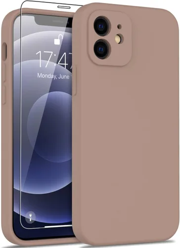 DEENAKIN Funda de silicona compatible con iPhone 12 con protector de pantalla, mejora la protección de la cámara, funda protectora suave y flexible
