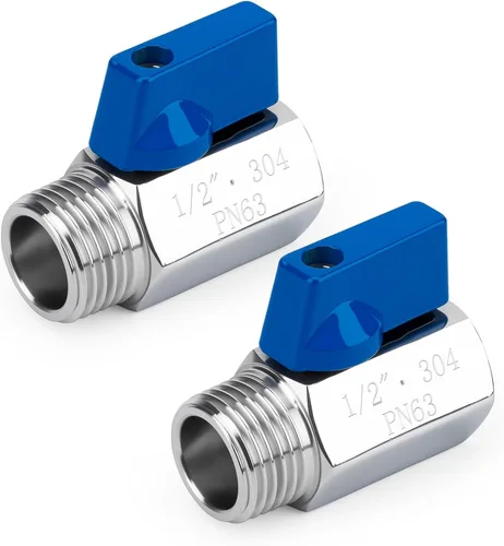 Paquete de 2 mini válvulas de bola de 1/2 pulgada, control de flujo de agua de acero inoxidable 304 macho x hembra NPT roscadas válvulas de drenaje