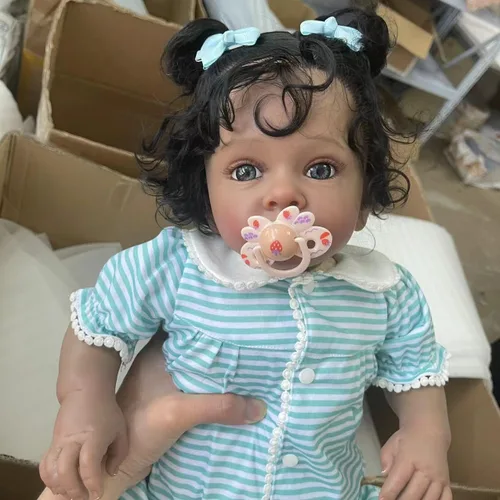 Miniatura 8 de Angelbaby Muñecas de bebé recién nacidas realistas de niña negra con pelo de 24 pulgadas, muñeca de bebé recién nacida afroamericana con aspecto
